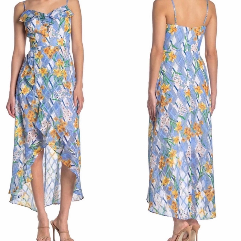 KENSIE Midi Dress Ruffle Hem Drape Split Front Women’s Size 14
